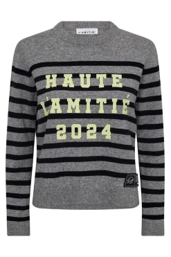 Cash LS Stripe Logo Knit Light Grey Melange HL10261