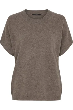 Cashmere Knit w. Short Sleeves Ash Brown Melange 500085