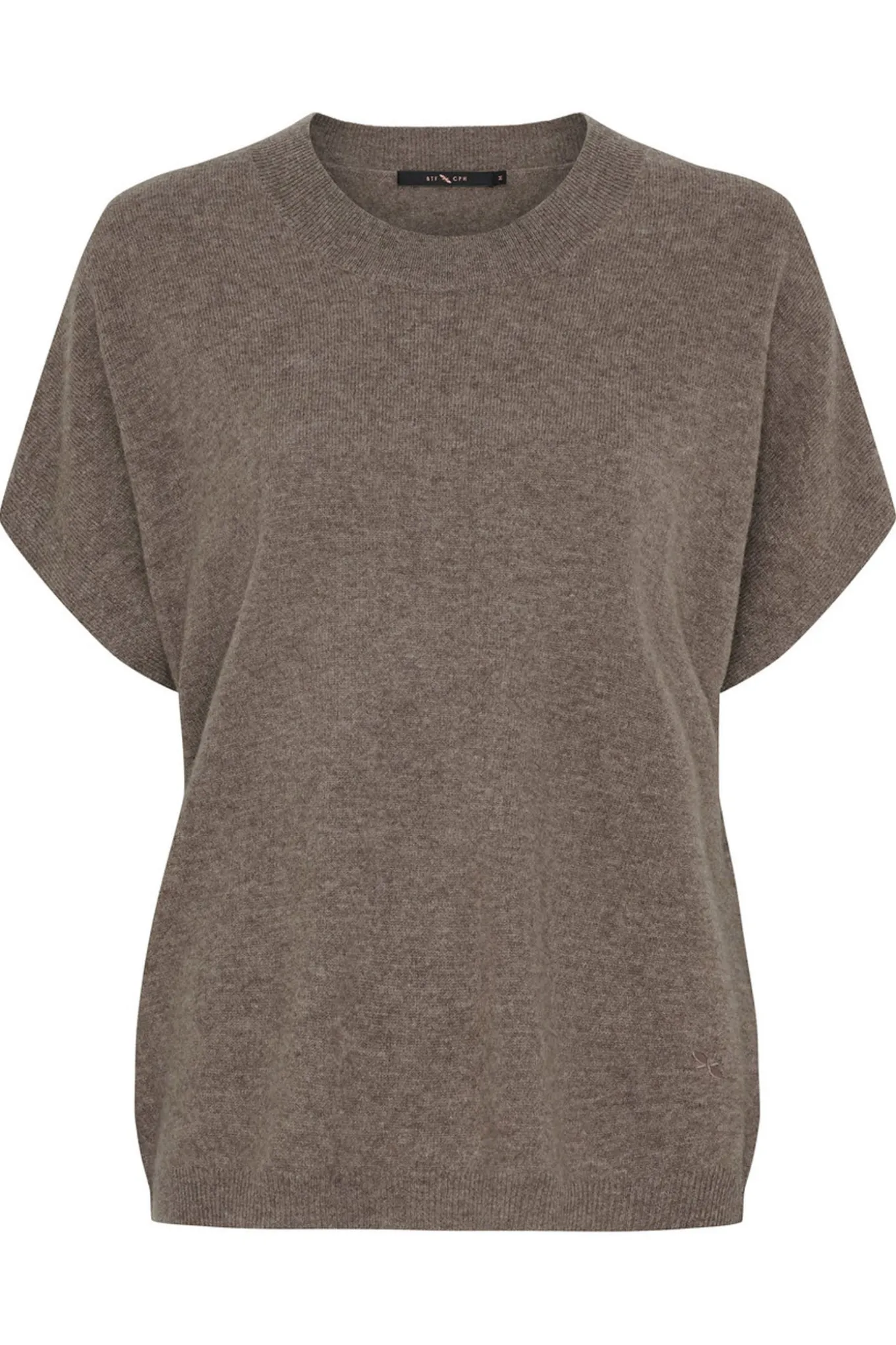 Cashmere Knit w. Short Sleeves Ash Brown Melange 500085