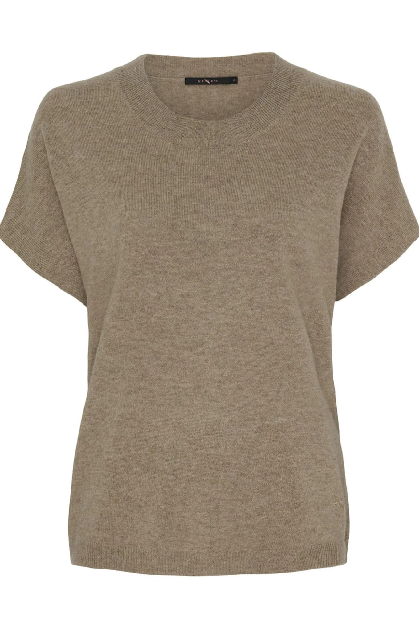 Cashmere Knit w. Short Sleeves Taupe Melange 500085