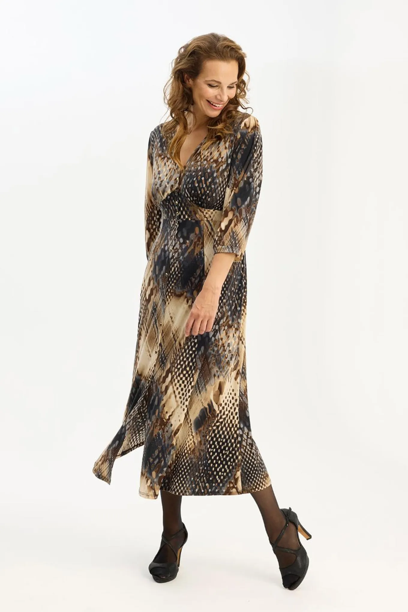 Cassis dress 3/4 sleeves Brown 16937