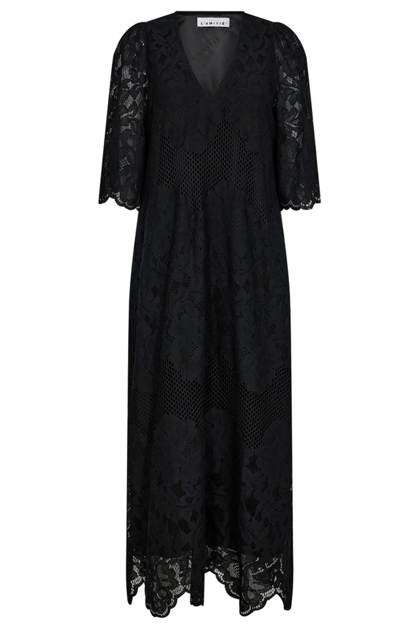 Curvey Lace Hem Dress Black HL10009