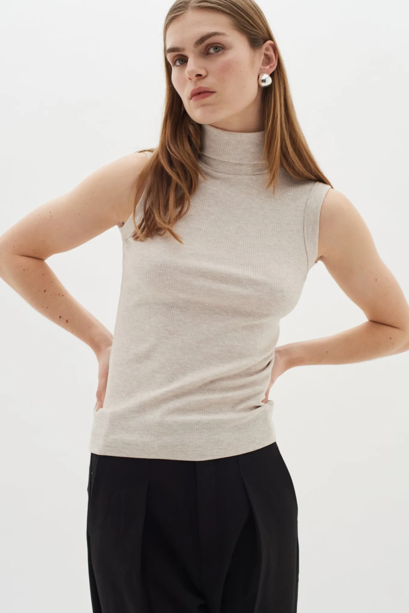 DagnaIW Melange Rollneck Top ECRU 30107007