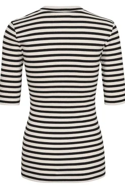 DagnaIW Striped V TShirt Black / Whisper White 30107270