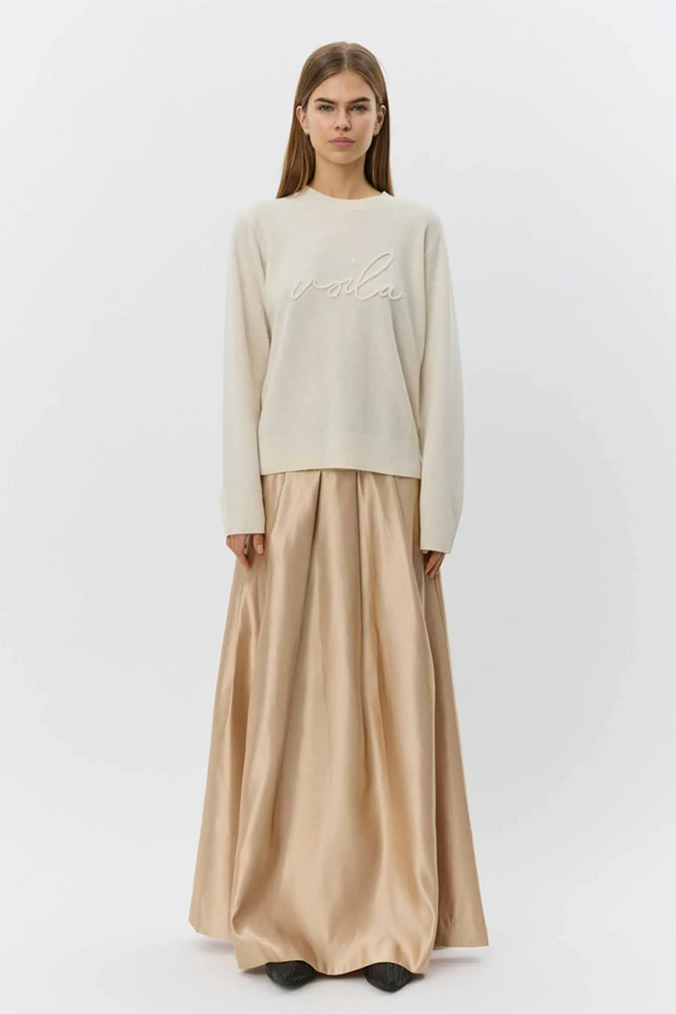 EMMYSW SATIN MAXI SKIRT 7070 Light beige S261411