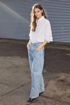 Flip Waist Pocket Jeans Bleached Denim HL10179