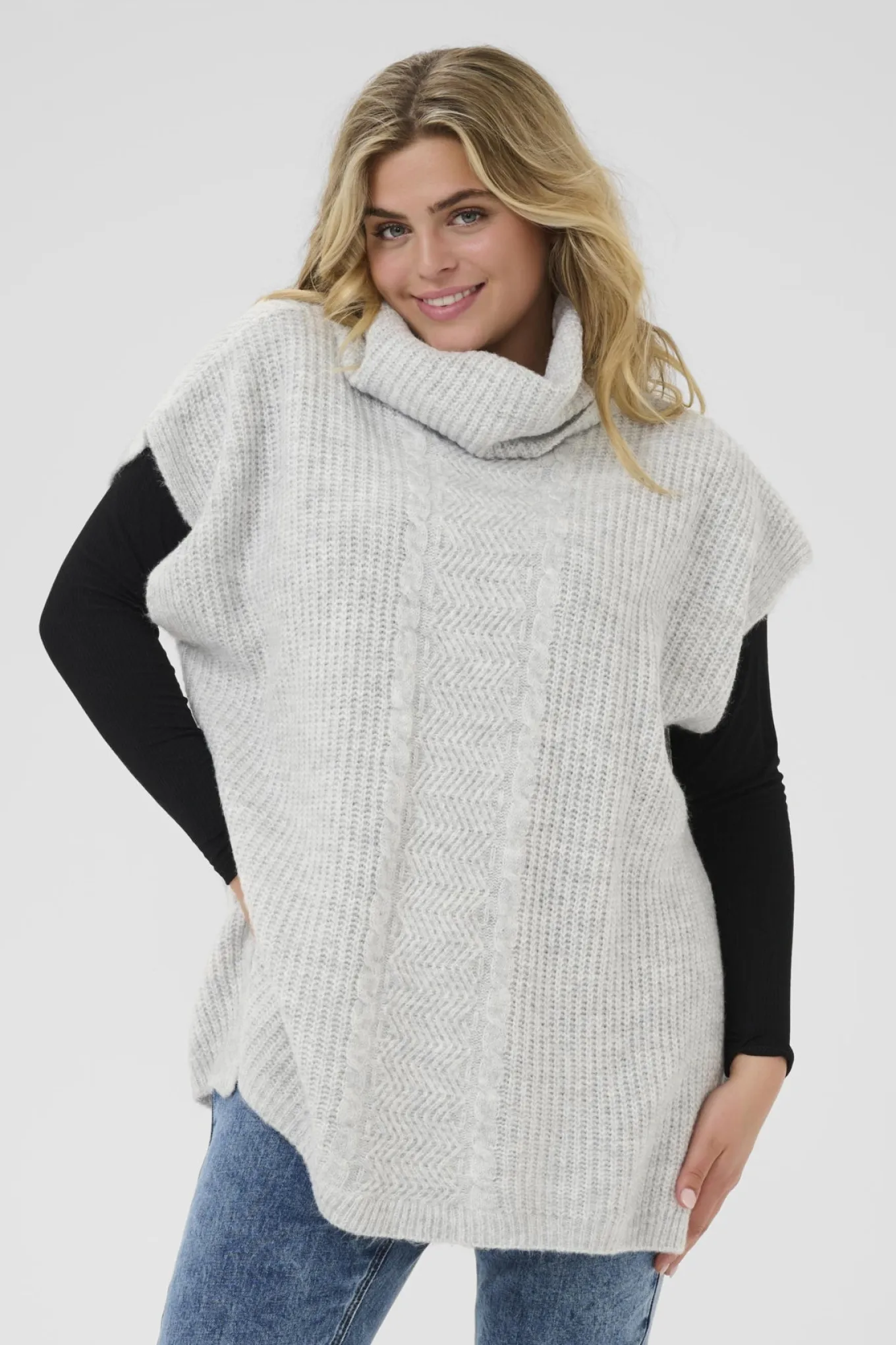 KCmala Knit Poncho Grey Melange 10583504
