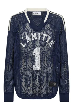 Lace Football V Blouse Navy HL10468