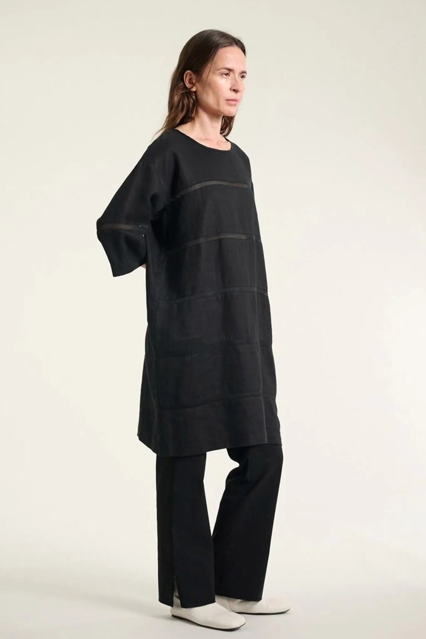 Lazy linen kjole med paneler Black 26121415559