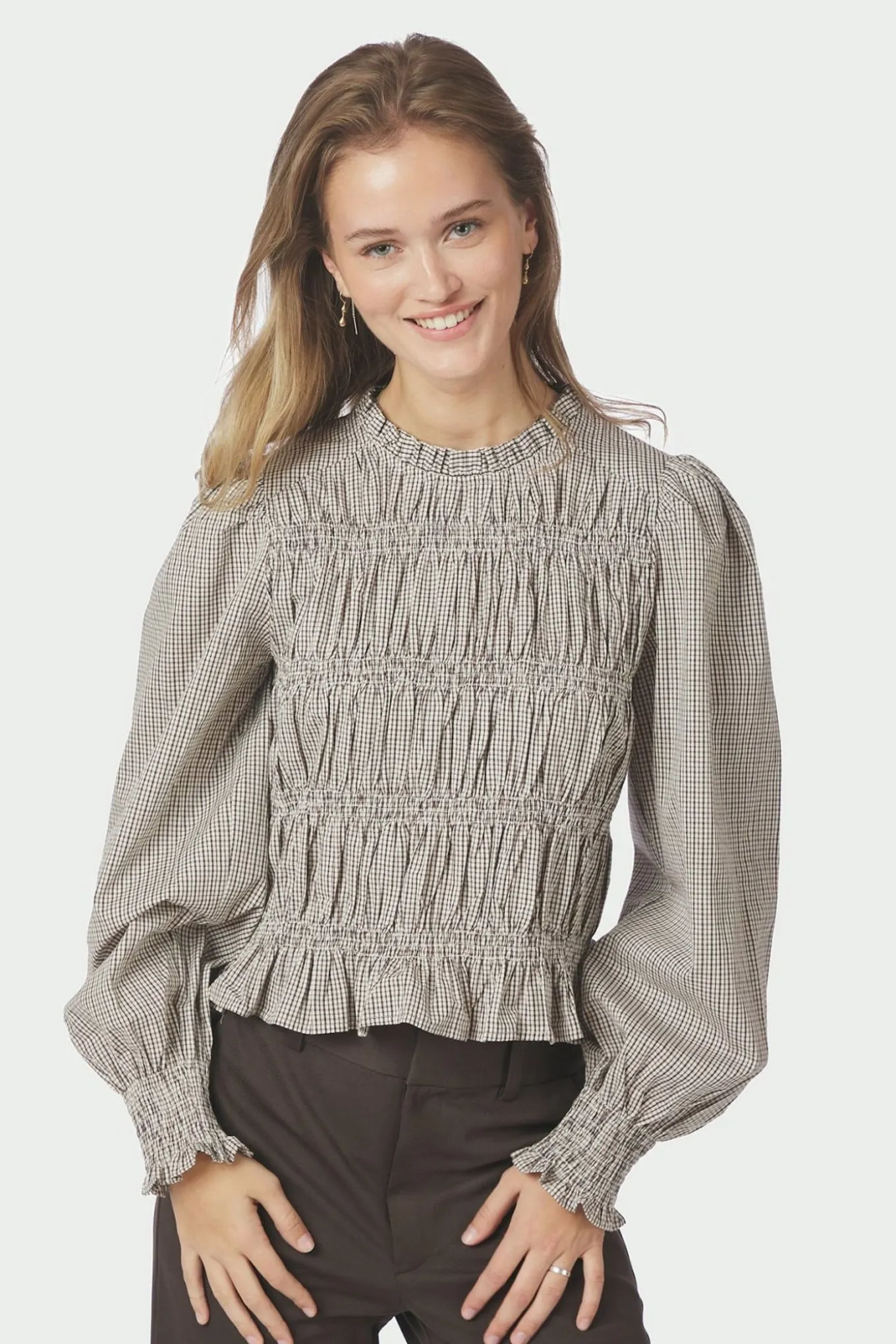 Marcia Check Blouse Dusty Brown 166893