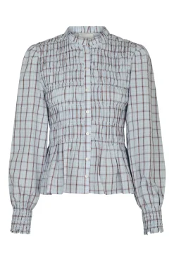 Mocca Smock Check Blouse Light Blue 166900