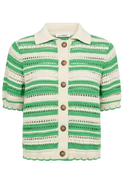 OdetteCC Stripe SS Cardigan 34Green 42017