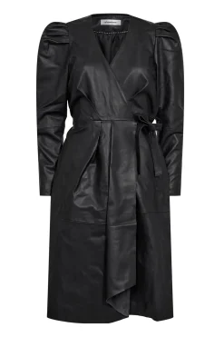 PhoebeCC Leather Wrap Dress Black 36243