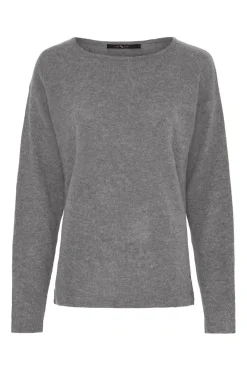 Pure Cashmere Pullover w. Boat Dark grey melange 500083