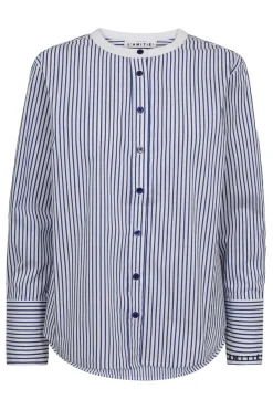 Stripe Cuff Logo Shirt White Blue Stripe HL10301